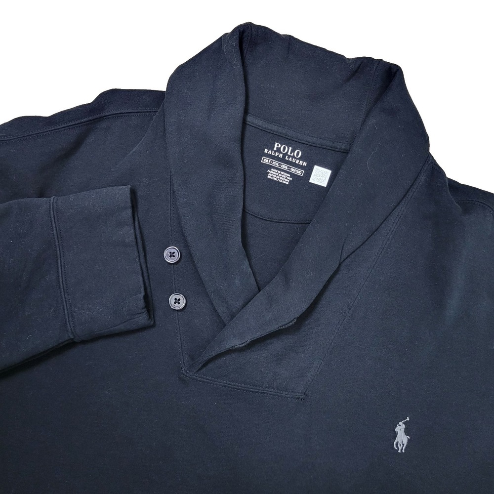Polo Ralph Lauren Mens 2XLT Solid Black Gray Pony Shawl Collar Stretch Knit